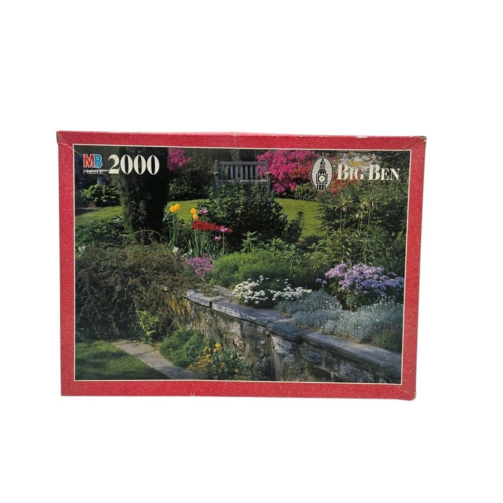 Super Big Ben Milton Bradley 2000 Pc Puzzle Along My Garden Wall Vintage Sealed